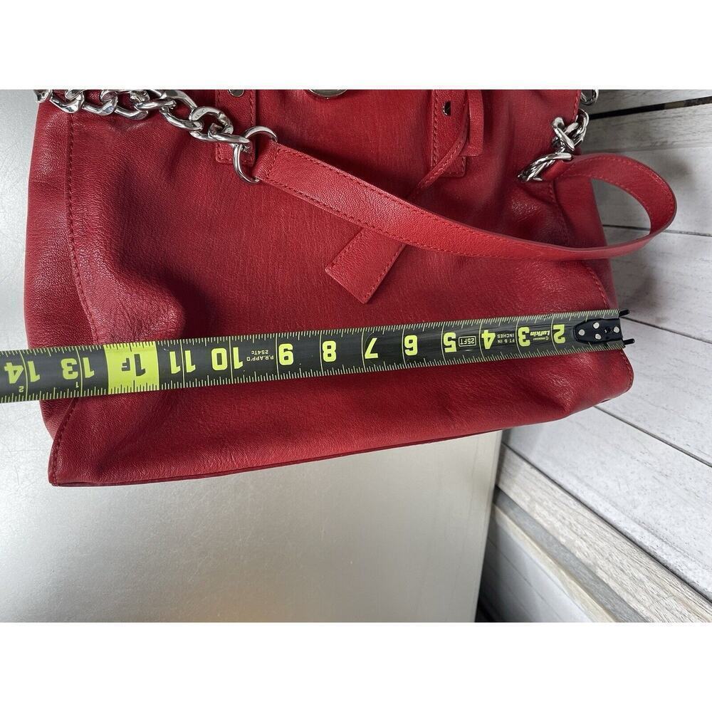 MICHAEL KORS Hamilton Large Red Leather Satchel Tote Purse Bag Silver Hardware - Picture 10 of 10